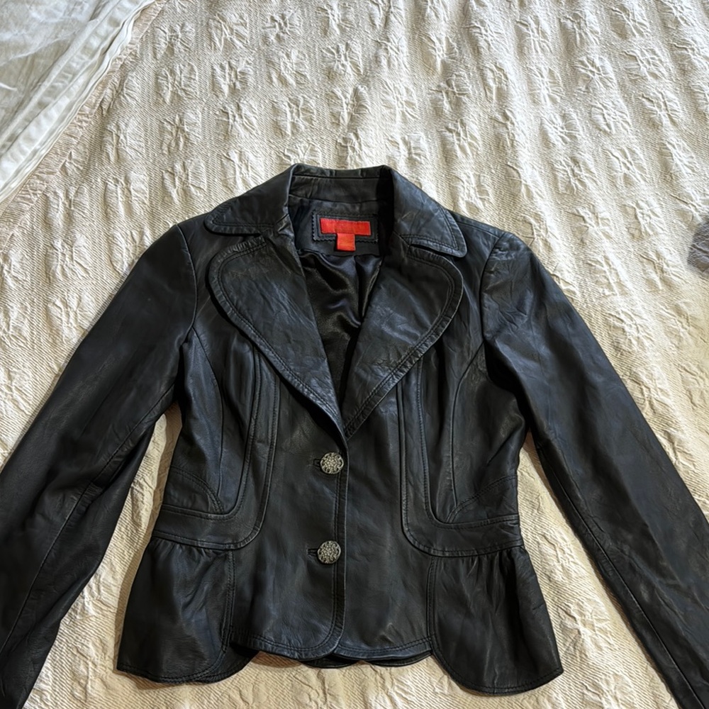 Elements by Vakko Black Leather Jacket
